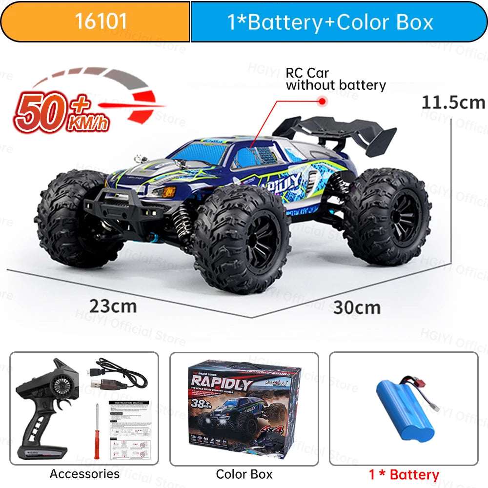 Teeggi 16101 /16102 PRO 1:16 70KM/H 4WD High Speed RC Car With LED Light Drift RC Off-Road Car Monster Truck Toy For Kid Gifts