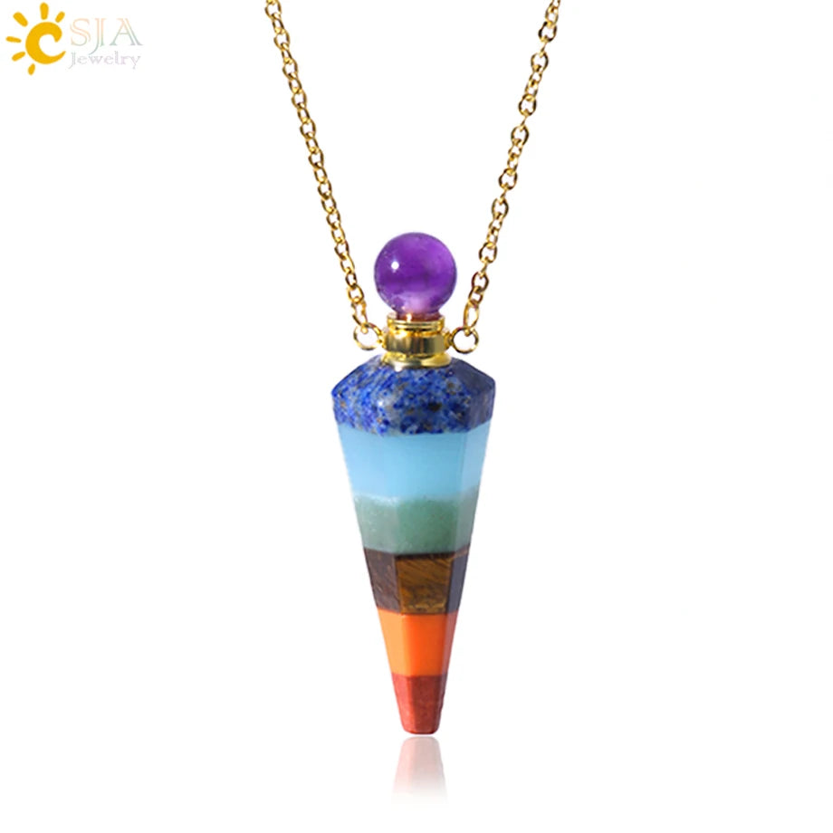 Natuursteen Kegel Parfumflesje ketting Healing Clear Quartz Crystal Hanger Reiki Essentials Olie Diffuser Flacon Ketting H119