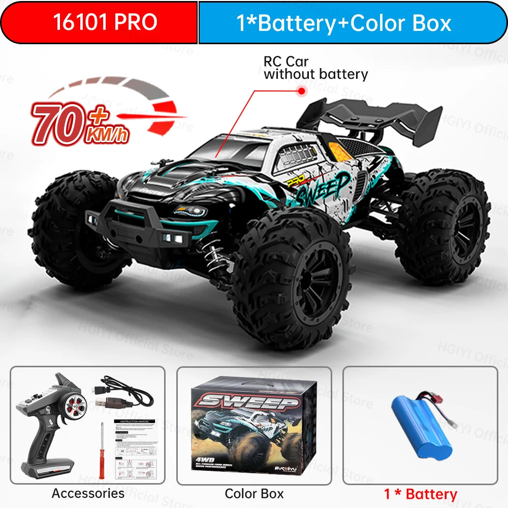 Teeggi 16101 /16102 PRO 1:16 70KM/H 4WD High Speed RC Car With LED Light Drift RC Off-Road Car Monster Truck Toy For Kid Gifts
