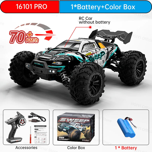 Teeggi 16101 /16102 PRO 1:16 70KM/H 4WD High Speed RC Car With LED Light Drift RC Off-Road Car Monster Truck Toy For Kid Gifts