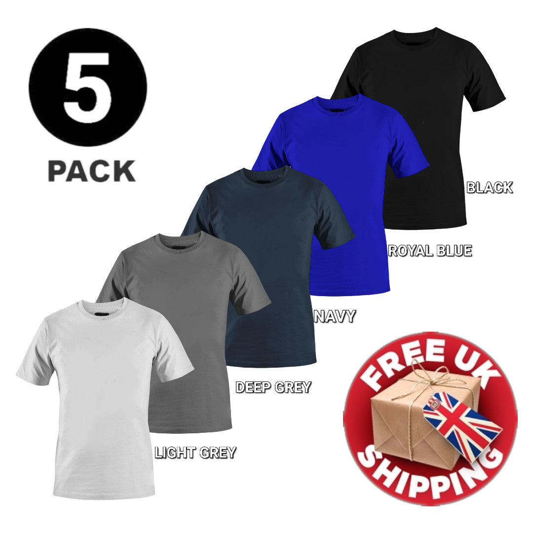 5 PACK Men's T-Shirt Heavy Cotton Plain Short Sleeve Tees 100% Cotton Blank Tees
