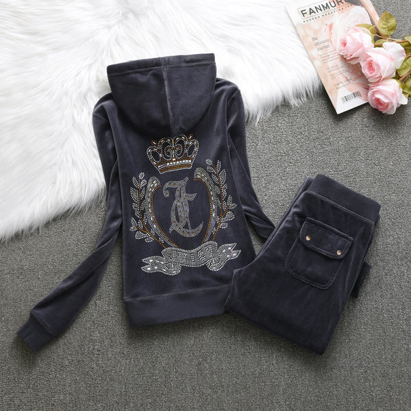 Velvet Tracksuit Women Casual Women Velvet Tracksuit Original Suit Women Outdoor sports hooded sweatshir Suit Diamond Juicy 2pc