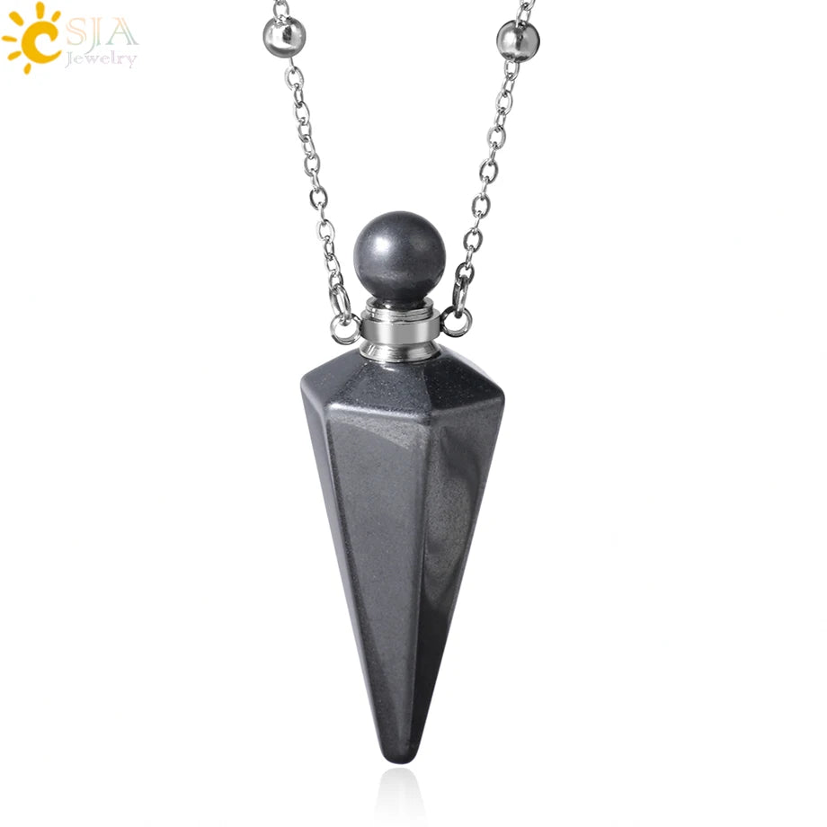 Natuursteen Kegel Parfumflesje ketting Healing Clear Quartz Crystal Hanger Reiki Essentials Olie Diffuser Flacon Ketting H119