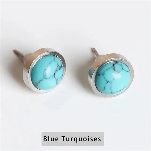 Fashion Handmade Lovely 10mm Natural Stone Stud Earrings Stainless Steel Earrings Tiger Eyes Agate Women Jewelry Gift OLstyle