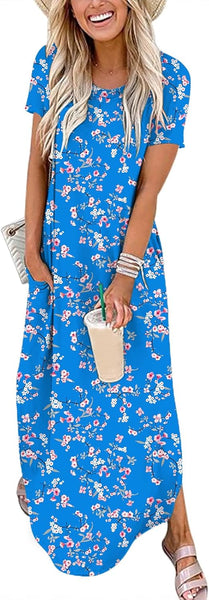ANRABESS Womens Summer Maxi Dress Short Sleeve Casual Loose Long T Shirt Dresses Split Vacation Beach Sundress Travel Outfits