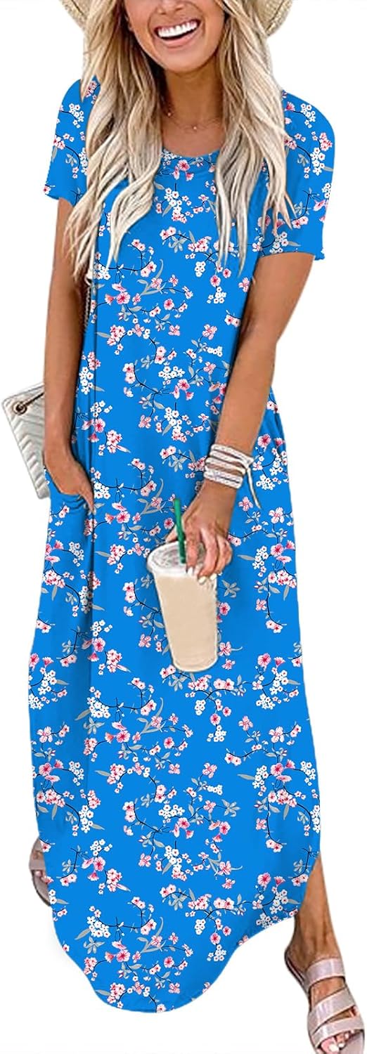 ANRABESS Womens Summer Maxi Dress Short Sleeve Casual Loose Long T Shirt Dresses Split Vacation Beach Sundress Travel Outfits