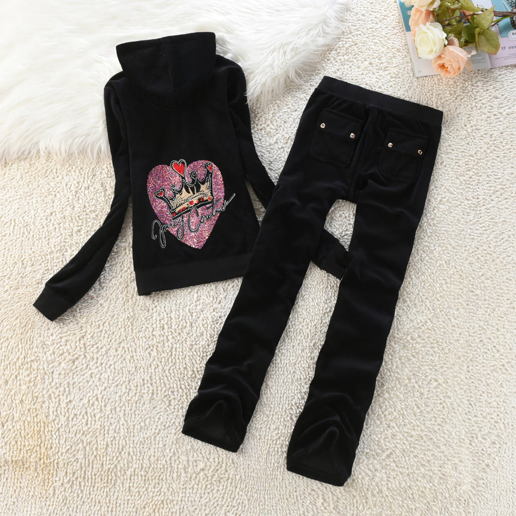 Velvet Tracksuit Women Casual Women Velvet Tracksuit Original Suit Women Outdoor sports hooded sweatshir Suit Diamond Juicy 2pc
