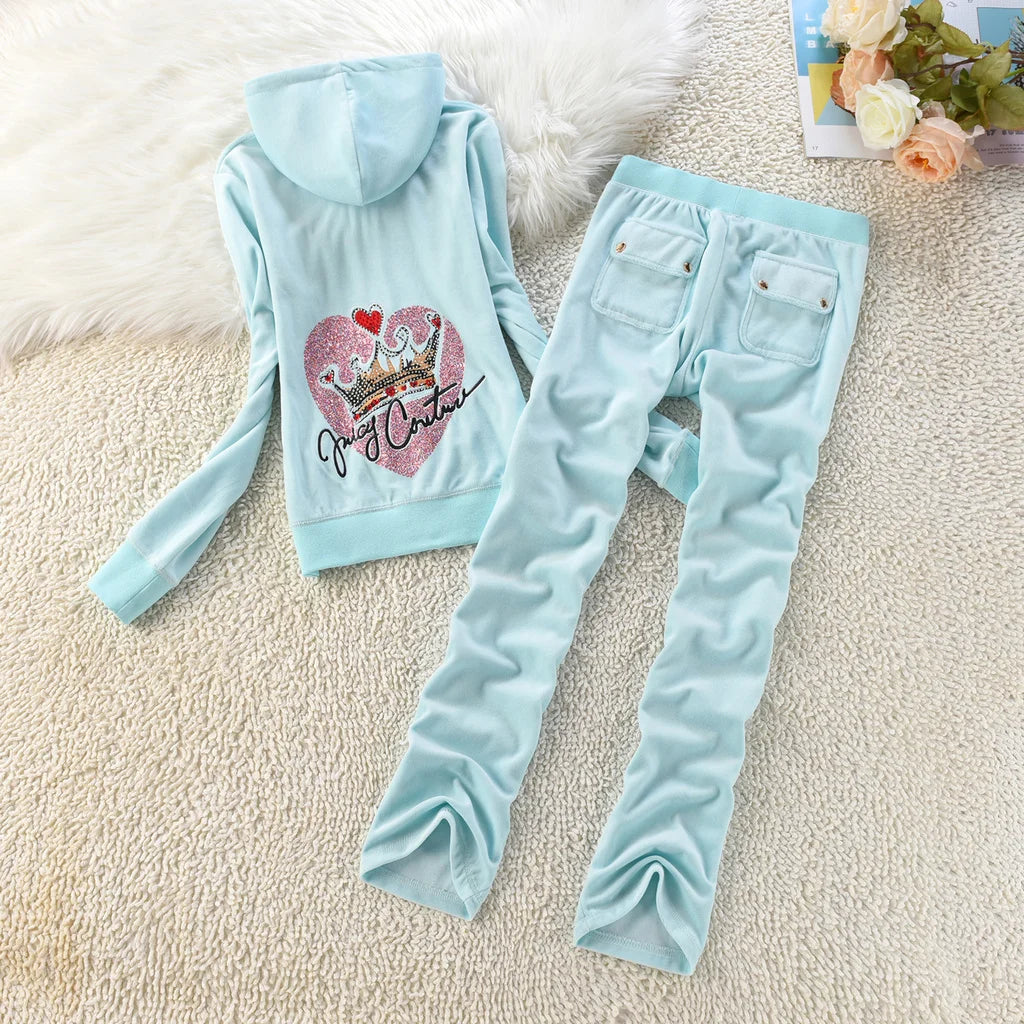 Velvet Tracksuit Women Casual Women Velvet Tracksuit Original Suit Women Outdoor sports hooded sweatshir Suit Diamond Juicy 2pc