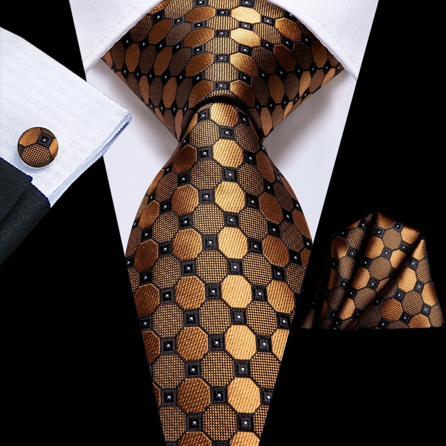 Hi-Tie Striped Black Red Gold Green Silk Wedding Tie For Men Handky Cufflink Gift Men Necktie Fashion Designer Business Party