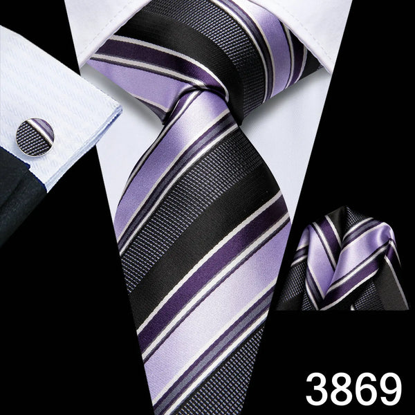 Hi-Tie Striped Black Red Gold Green Silk Wedding Tie For Men Handky Cufflink Gift Men Necktie Fashion Designer Business Party