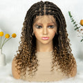 Kima Short Bohemian Box Braids Braided Wig Full Lace Boho Braided Wigs Synthetic Curly Hair with Baby Hair for Black Women, Color - 1B27