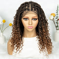 Kima Short Bohemian Box Braids Braided Wig Full Lace Boho Braided Wigs Synthetic Curly Hair with Baby Hair for Black Women, Color - 1B30