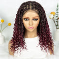 Kima Short Bohemian Box Braids Braided Wig Full Lace Boho Braided Wigs Synthetic Curly Hair with Baby Hair for Black Women, Color - 1BBUG