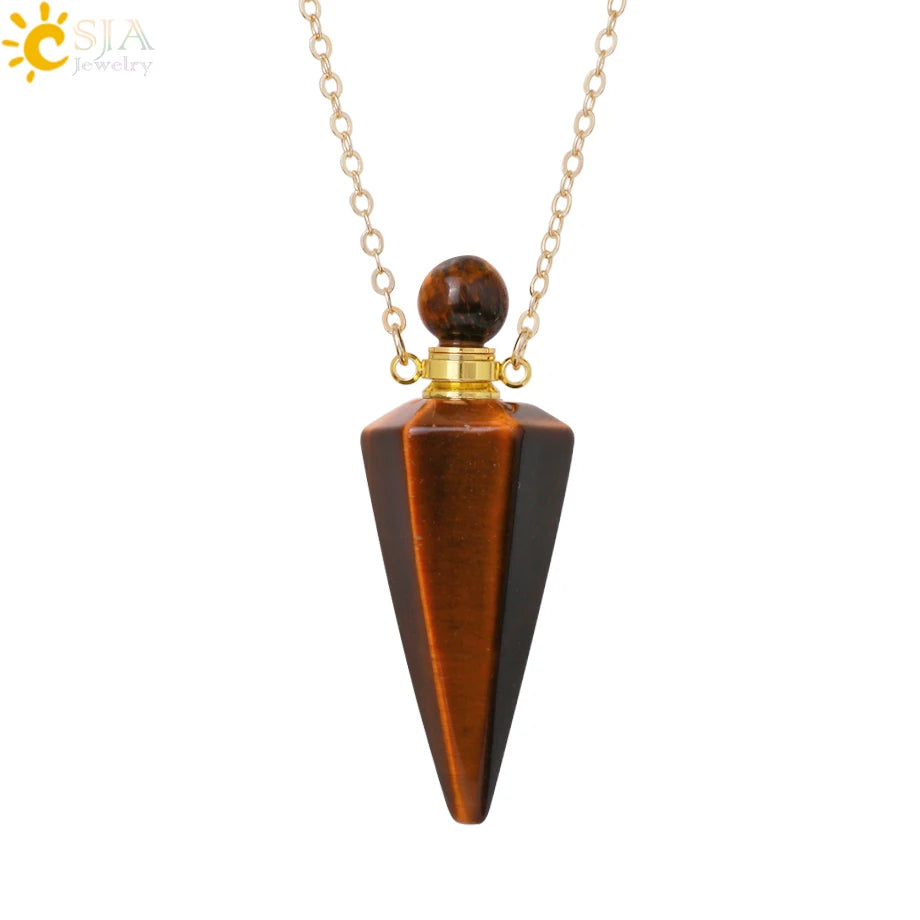 Natuursteen Kegel Parfumflesje ketting Healing Clear Quartz Crystal Hanger Reiki Essentials Olie Diffuser Flacon Ketting H119
