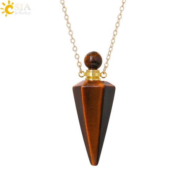 Natuursteen Kegel Parfumflesje ketting Healing Clear Quartz Crystal Hanger Reiki Essentials Olie Diffuser Flacon Ketting H119