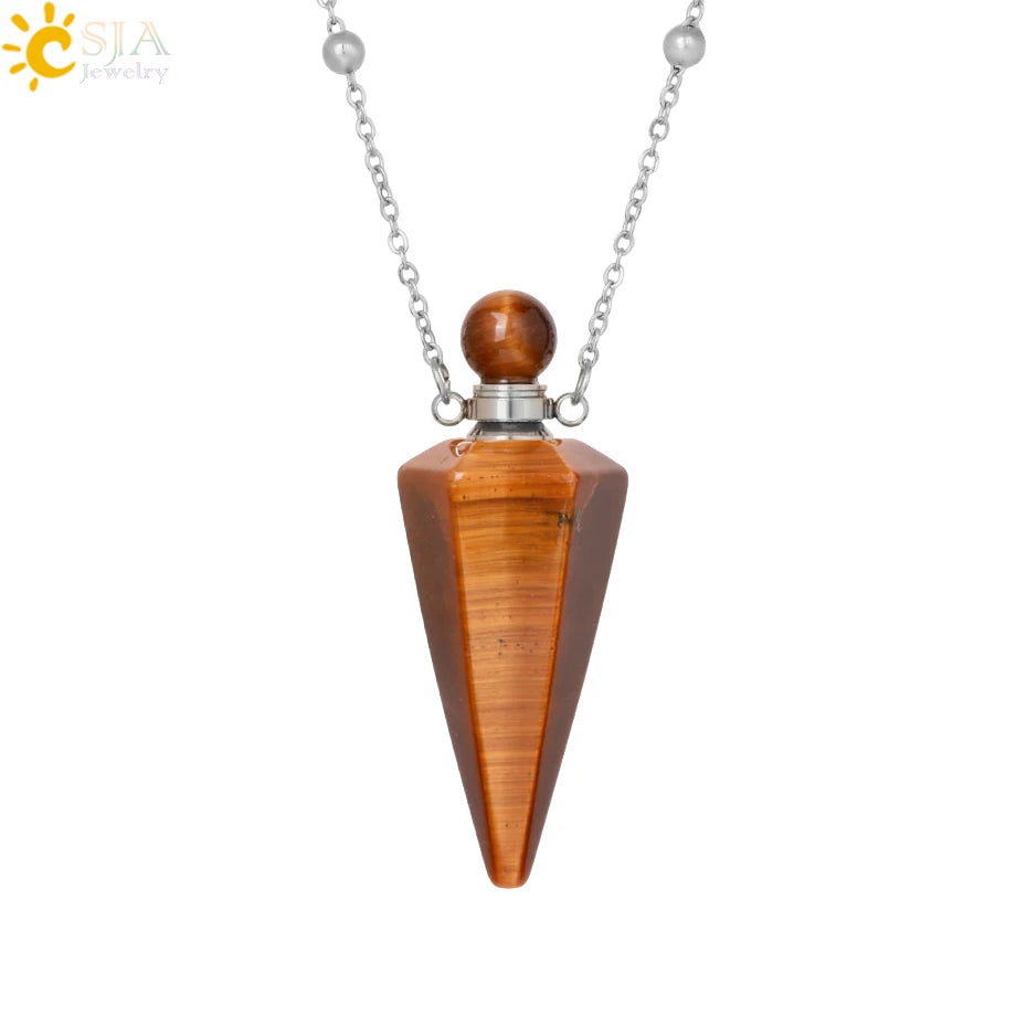 Natuursteen Kegel Parfumflesje ketting Healing Clear Quartz Crystal Hanger Reiki Essentials Olie Diffuser Flacon Ketting H119