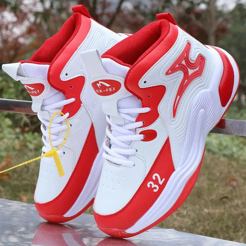 Men's Basketball Shoes High-Top Sneakers Male Cushioning Comfortable Shoes Student Training Leather Non-Slip Outdoor Sport Shoes