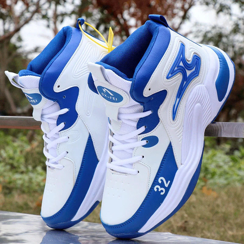 Men's Basketball Shoes High-Top Sneakers Male Cushioning Comfortable Shoes Student Training Leather Non-Slip Outdoor Sport Shoes
