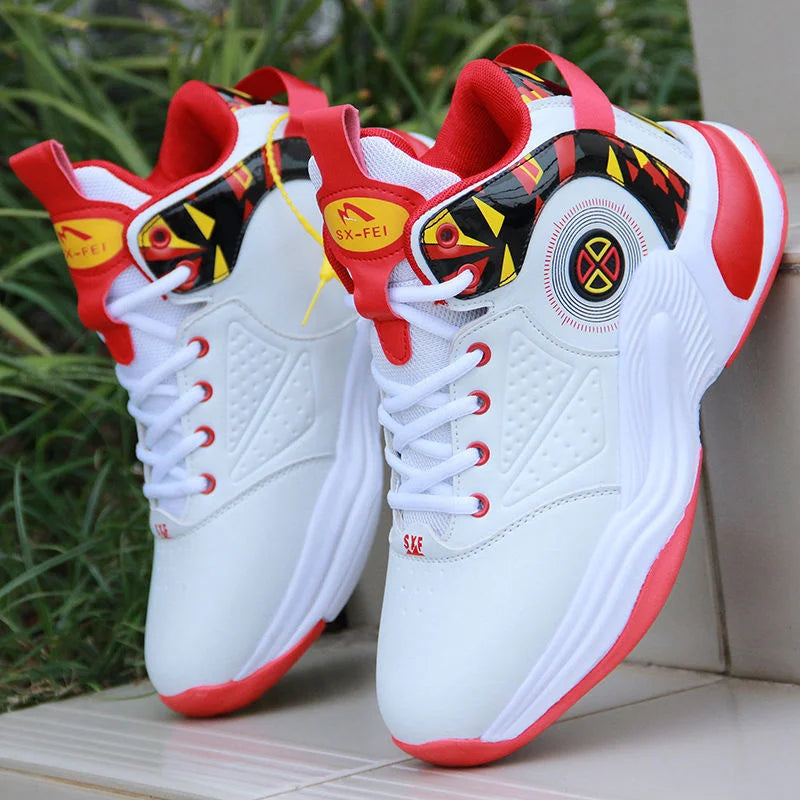 Men's Basketball Shoes High-Top Sneakers Male Cushioning Comfortable Shoes Student Training Leather Non-Slip Outdoor Sport Shoes