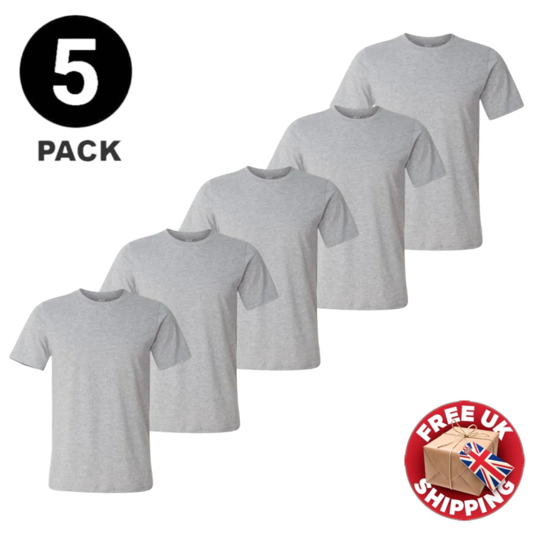 5 PACK Men's T-Shirt Heavy Cotton Plain Short Sleeve Tees 100% Cotton Blank Tees
