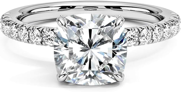 2ct Cushion Cut Moissanite Rings for Women, D Color VVS1 Clarity Lab Created Diamond Rings 14K White Yellow Gold Vermeil Moissanite Engagement Rings for Women Wife Jewelry Gifts