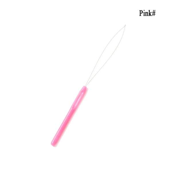 Colorful Micro Rings Loop Plastic Handle Tool Threader Pulling Needle Used With Hair Plier and Beads Feather Hair Extension Tool