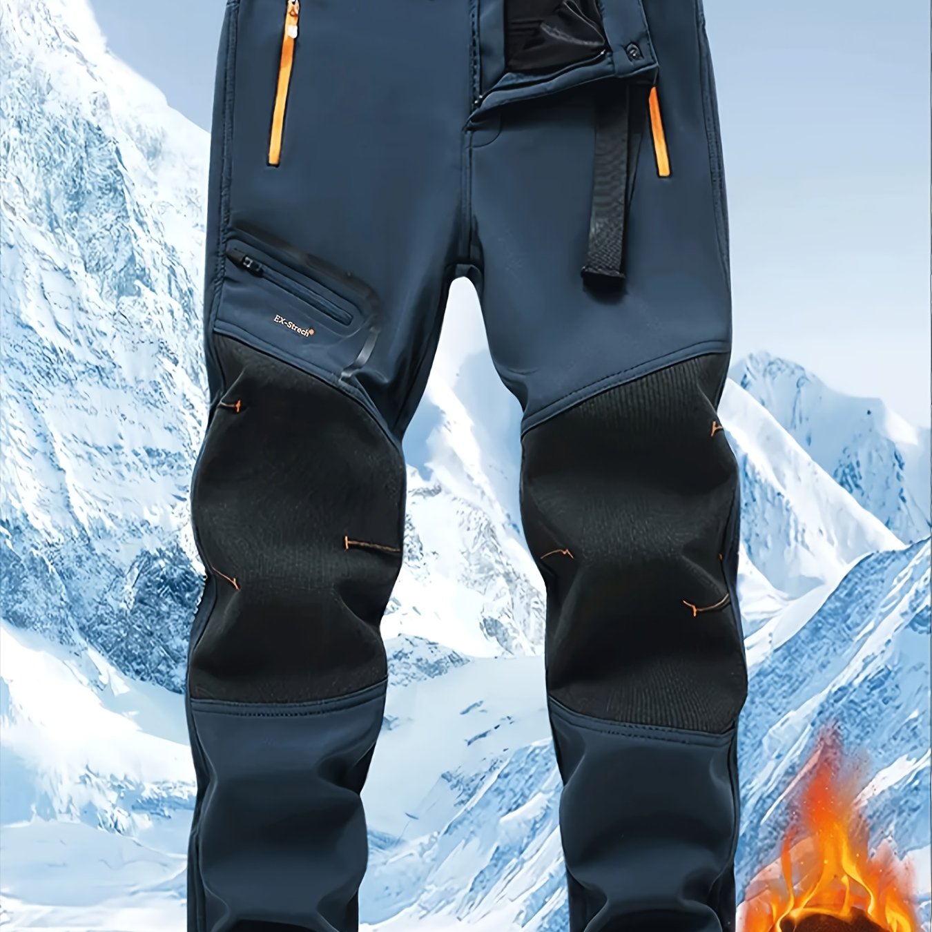 Men's Warm Cargo Pants with Zippered Pockets - Olive Green, Black, and Yellow Accents, Ideal for Winter Outdoor Activities and Casual Wear with Belt