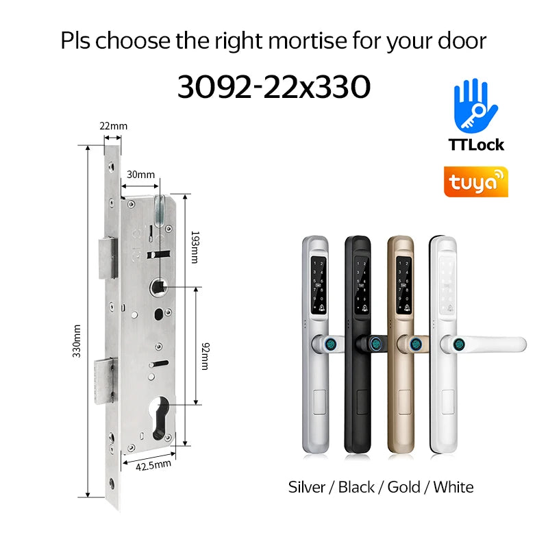Waterproof Exterior Digital Electronic Ttlock Tuya Smart Locks Fingerprint Aluminum Steel Double Side Sliding Glass Door Lock