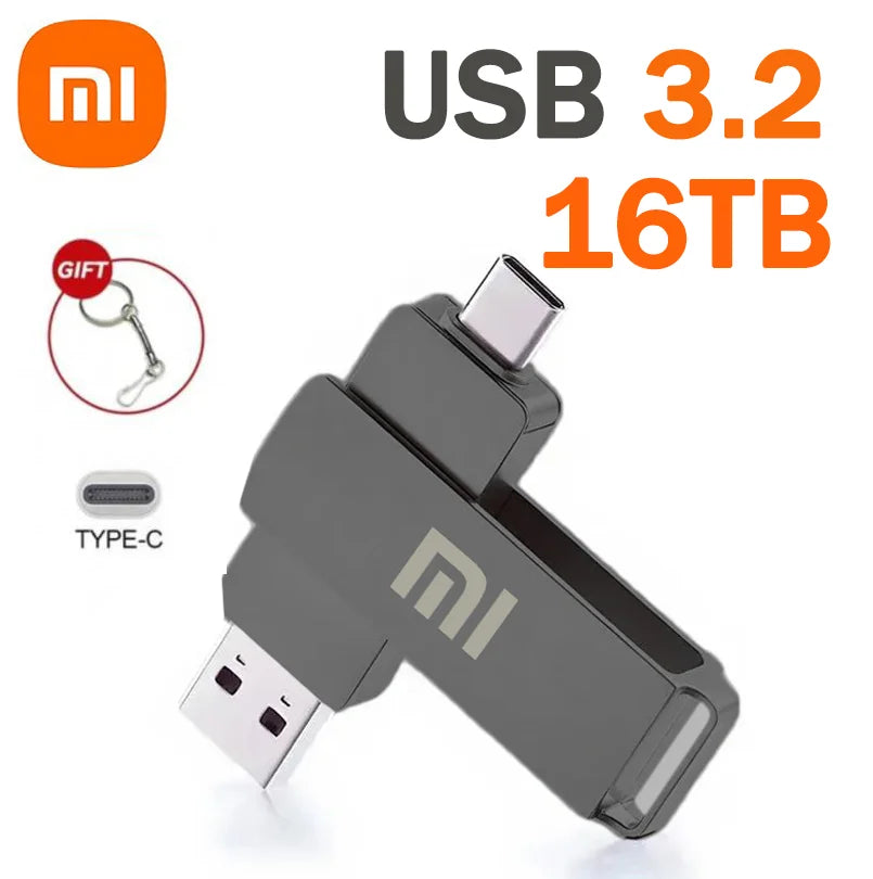 Xiaomi 16TB Flash Drive USB 3.2 High Speed USB Transfer Type-c 2-In-1 8TB 16TB OTG Pendrive Waterproof Flash Disk For Computer