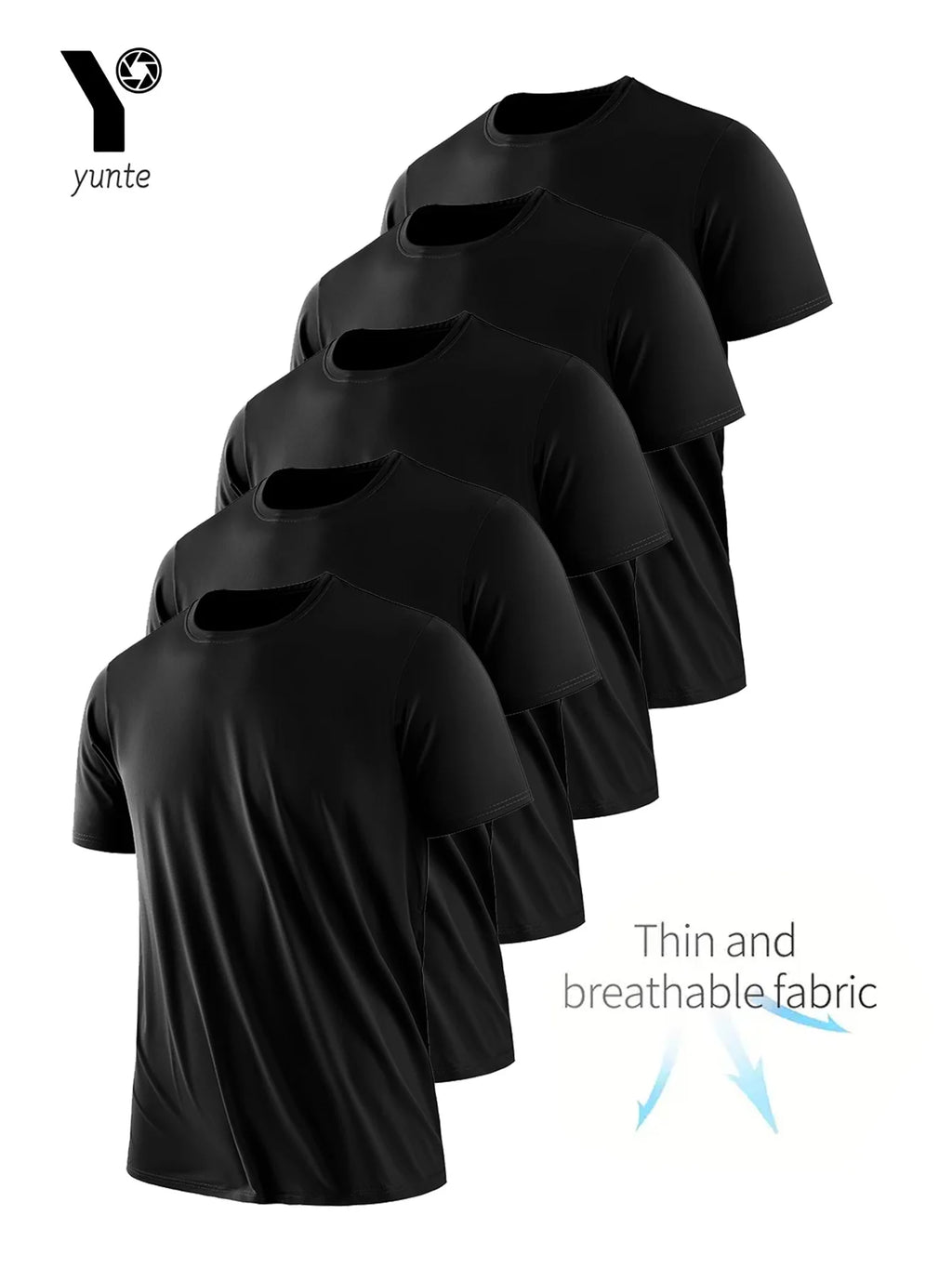 T-shirt z okrągłym dekoltem 5-częściowy czarny ultralekki męski szybkoschnący, oddychający, pochłaniający pot koszula odpowiednia do ćwiczeń na siłowni i Ru