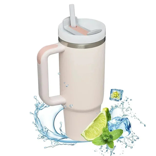 Insulated Tumbler with Handle Straw 40oz Stainless Steel Vacuum Cup Thermal Mug for Ice Coffee Travel Car Cup