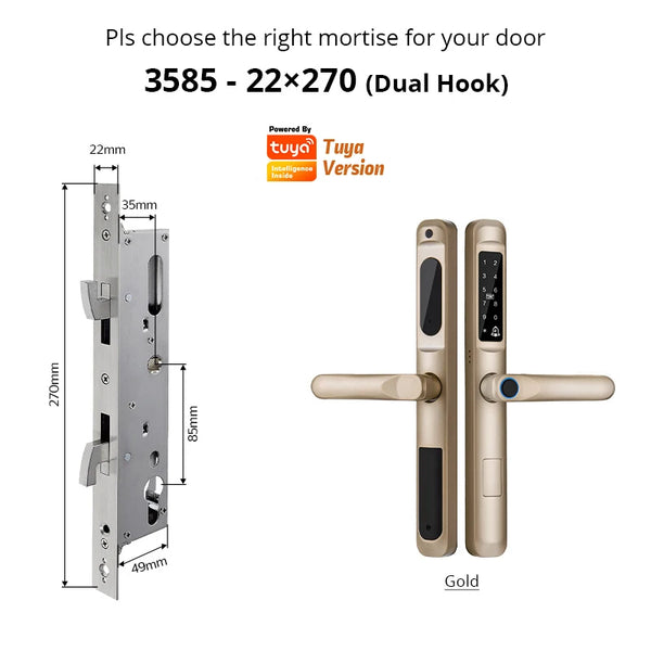 European 92 Mortise Digital Electronic Ttlock Tuya Smart Locks Fingerprint Aluminum Steel Double Side Sliding Glass Door Lock