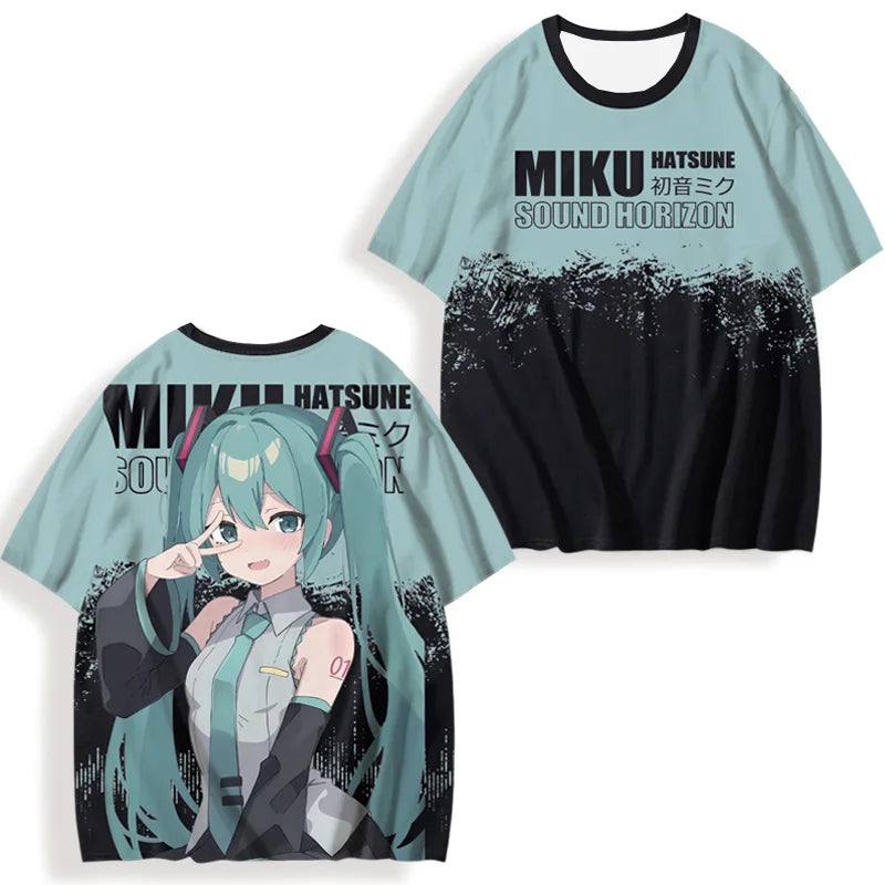 初音ミクプリント女性の半袖 Tシャツ夏カジュアル 3d プリント夏かわいいメンズスポーツトップス Tシャツ Tシャツ