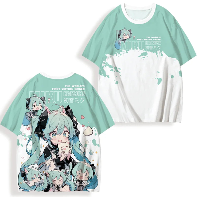 初音ミクプリント女性の半袖 Tシャツ夏カジュアル 3d プリント夏かわいいメンズスポーツトップス Tシャツ Tシャツ