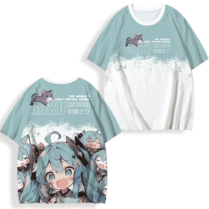 初音ミクプリント女性の半袖 Tシャツ夏カジュアル 3d プリント夏かわいいメンズスポーツトップス Tシャツ Tシャツ