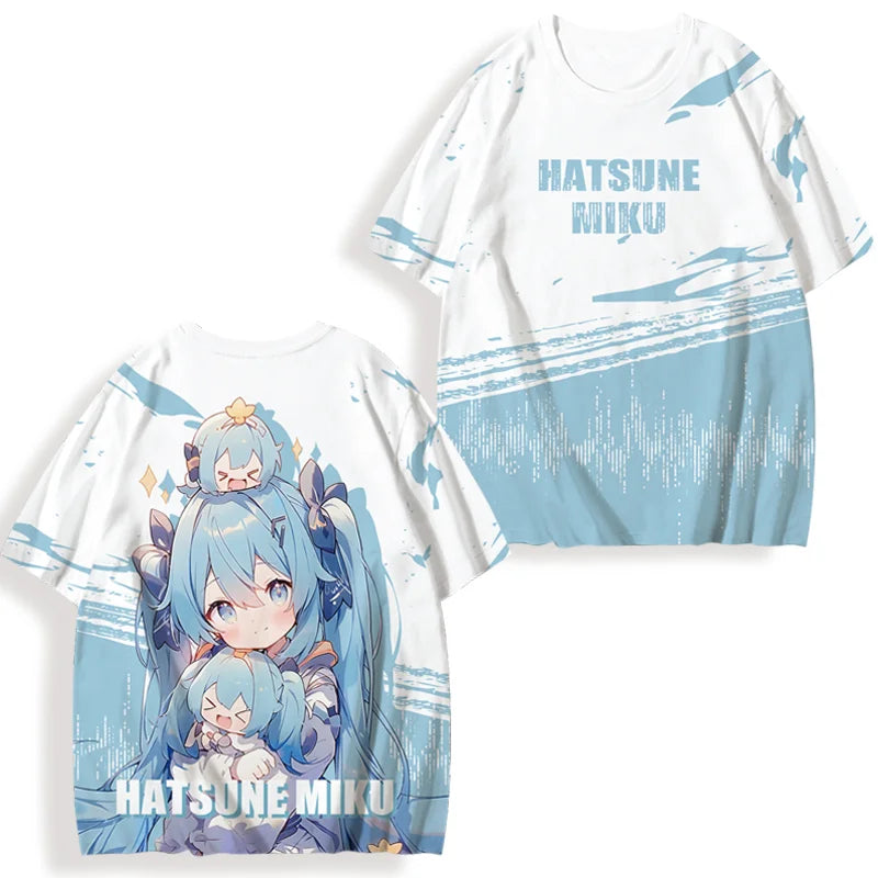 初音ミクプリント女性の半袖 Tシャツ夏カジュアル 3d プリント夏かわいいメンズスポーツトップス Tシャツ Tシャツ