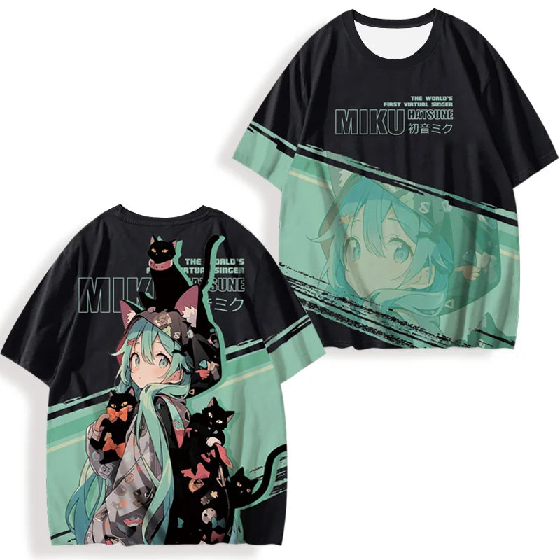 初音ミクプリント女性の半袖 Tシャツ夏カジュアル 3d プリント夏かわいいメンズスポーツトップス Tシャツ Tシャツ