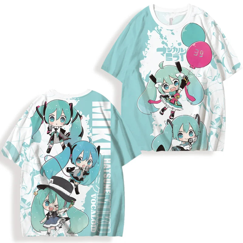 初音ミクプリント女性の半袖 Tシャツ夏カジュアル 3d プリント夏かわいいメンズスポーツトップス Tシャツ Tシャツ