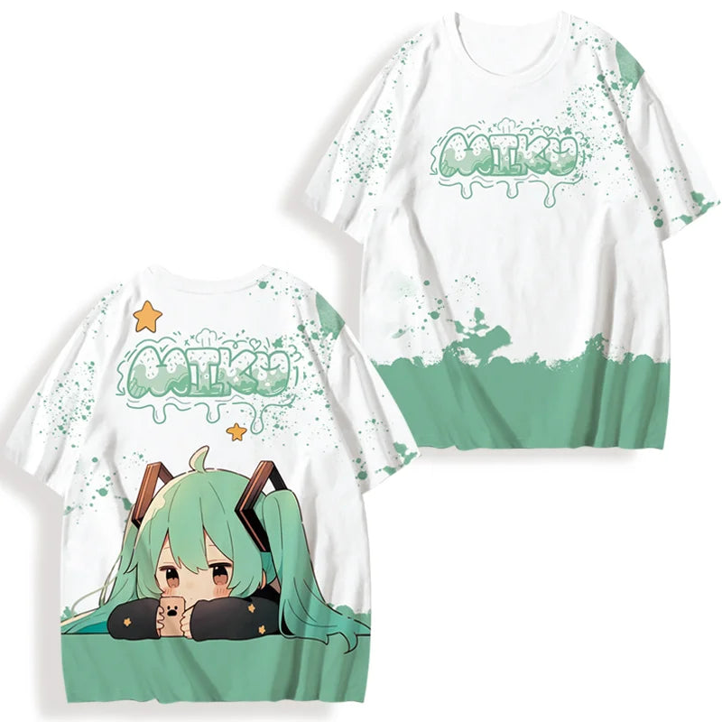 初音ミクプリント女性の半袖 Tシャツ夏カジュアル 3d プリント夏かわいいメンズスポーツトップス Tシャツ Tシャツ