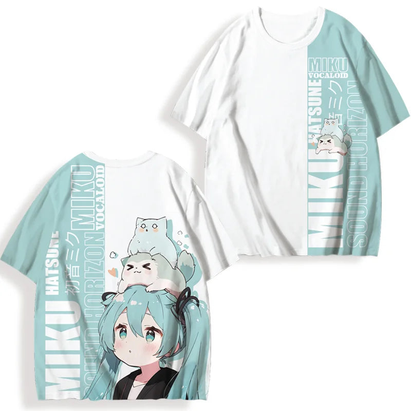 初音ミクプリント女性の半袖 Tシャツ夏カジュアル 3d プリント夏かわいいメンズスポーツトップス Tシャツ Tシャツ