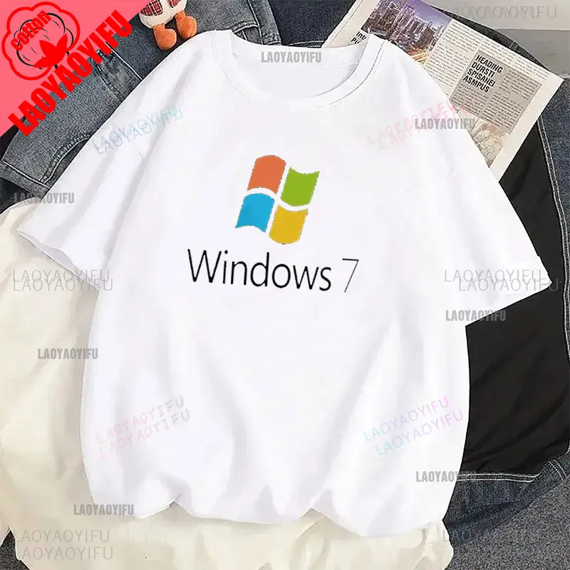 Windows 95 Small T-Shirt Summer Cotton Blouse Men 7 T Shirt Windows Casual Stylish Street Short Sleeve Gothic Vintage Streetwear