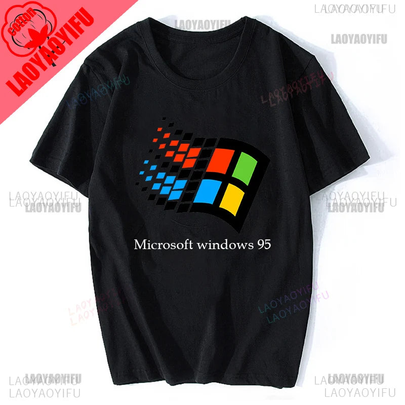 Windows 95 Small T-Shirt Summer Cotton Blouse Men 7 T Shirt Windows Casual Stylish Street Short Sleeve Gothic Vintage Streetwear