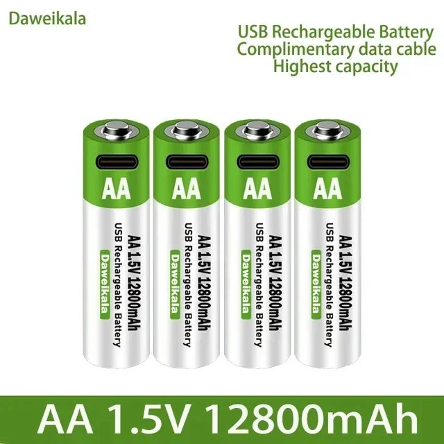 2024 Nieuwe 1,5 V AA USB oplaadbare batterij 12800 mAh Li-ion batterij voor afstandsbediening Muis Elektrisch speelgoedbatterij + Type-C-kabel