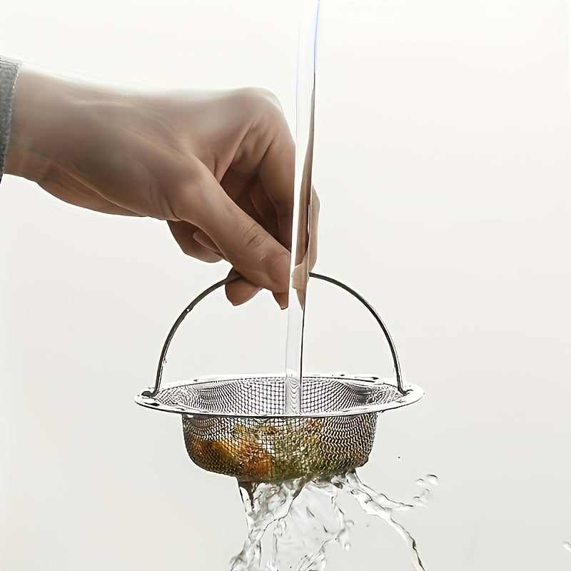 1pc of stainless steel sink filter with handle - rust-proof and mesh filter, suitable for kitchen and bathroom sinks, 201 stainless steel, prevents clogging easily without effort, perfect for draining vegetables and fruits, Christmas gifts