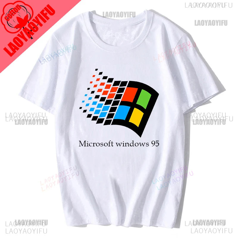 Windows 95 Small T-Shirt Summer Cotton Blouse Men 7 T Shirt Windows Casual Stylish Street Short Sleeve Gothic Vintage Streetwear