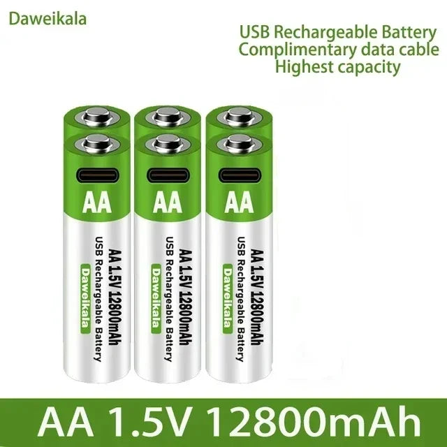 2024 Nieuwe 1,5 V AA USB oplaadbare batterij 12800 mAh Li-ion batterij voor afstandsbediening Muis Elektrisch speelgoedbatterij + Type-C-kabel