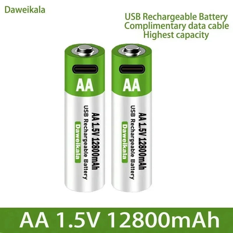 2024 Nieuwe 1,5 V AA USB oplaadbare batterij 12800 mAh Li-ion batterij voor afstandsbediening Muis Elektrisch speelgoedbatterij + Type-C-kabel