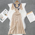 YuooMuoo 2024 New Arrival Women Knitted Maxi Dress Elegant Notched Single-breasted A-line Sweater Dress Female Long Vestidos