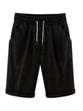 Plus Size High Rise Drawstring Shorts, Women's Plus SlightStretch Solid Casual Shorts With Pocket