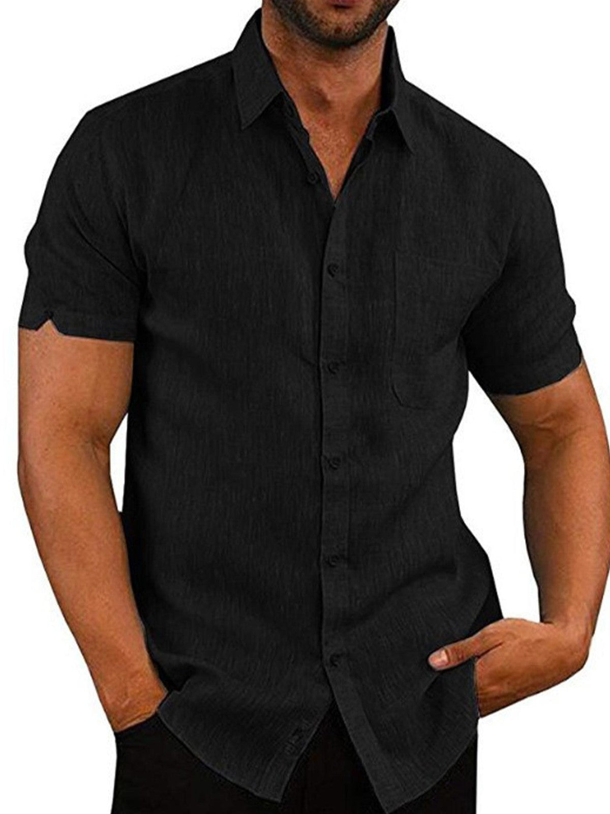 Mens Summer Short Sleeve Polo Shirts Work Casual Loose Button Up T Shirt Tops